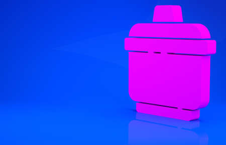 Pink Cooking pot icon isolated on blue background. Boil or stew food symbol. Minimalism concept. 3d illustration. 3D renderの写真素材