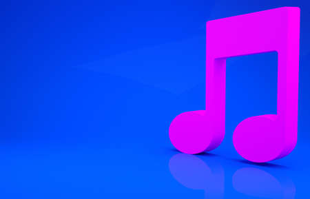 Pink Music note, tone icon isolated on blue background. Minimalism concept. 3d illustration. 3D...