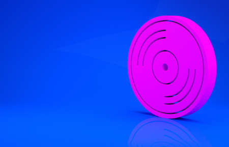 Pink Vinyl disk icon isolated on blue background. Minimalism concept. 3d illustration. 3D renderの写真素材