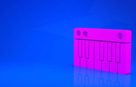 Pink Music synthesizer icon isolated on blue background. Electronic piano. Minimalism concept. 3d illustration. 3D renderの写真素材