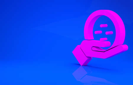 Pink Sewing button for clothes icon isolated on blue background. Clothing button. Minimalism concept. 3d illustration. 3D renderの写真素材