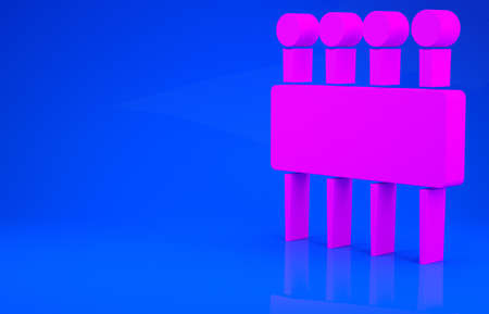 Pink Needle for sewing icon isolated on blue background. Tailor symbol. Textile sew up craft sign. Embroidery tool. Minimalism concept. 3d illustration. 3D renderの写真素材