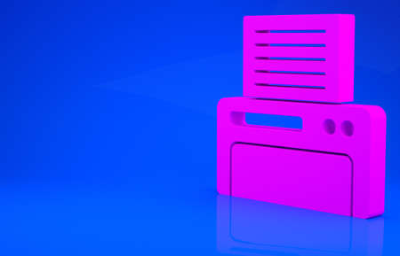 Pink Printer icon isolated on blue background. Minimalism concept. 3d illustration. 3D renderの写真素材