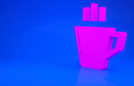 Pink Coffee cup icon isolated on blue background. Tea cup. Hot drink coffee. Minimalism concept. 3d illustration. 3D renderの写真素材