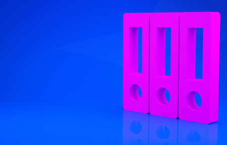 Pink Office folders with papers and documents icon isolated on blue background. Office binders. Archives folder sign. Minimalism concept. 3d illustration. 3D renderの写真素材