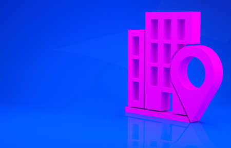 Pink Map pointer with house icon isolated on blue background. Home location marker symbol. Minimalism concept. 3d illustration. 3D renderの写真素材