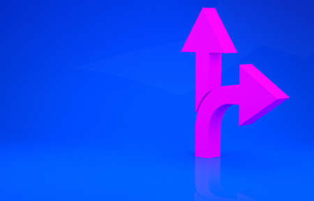 Pink Road traffic sign. Signpost icon isolated on blue background. Pointer symbol. Isolated street information sign. Direction sign. Minimalism concept. 3d illustration. 3D renderの写真素材