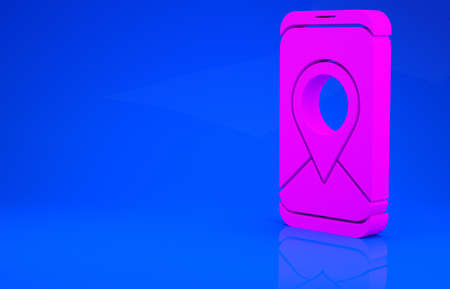 Pink Infographic of city map navigation icon isolated on blue background. Mobile App Interface concept design. Geolacation concept. Minimalism concept. 3d illustration. 3D renderの写真素材