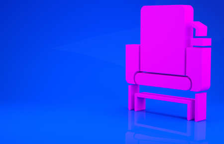 Pink Cinema chair icon isolated on blue background. Minimalism concept. 3d illustration. 3D renderの写真素材