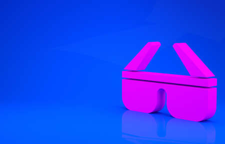 Pink 3D cinema glasses icon isolated on blue background. Minimalism concept. 3d illustration. 3D renderの写真素材