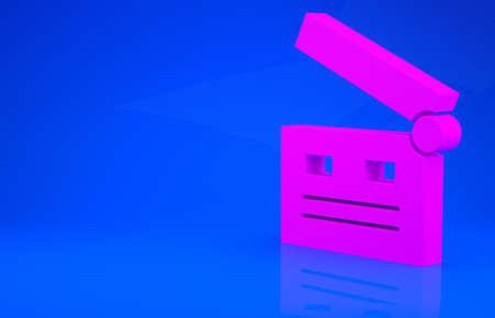 Pink Movie clapper icon isolated on blue background. Film clapper board. Clapperboard sign. Cinema production or media industry. Minimalism concept. 3d illustration. 3D renderの写真素材