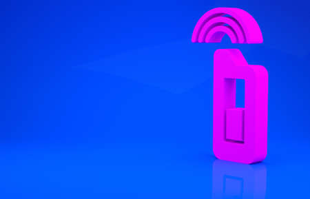 Pink Car key with remote icon isolated on blue background. Car key and alarm system. Minimalism concept. 3d illustration. 3D renderの写真素材