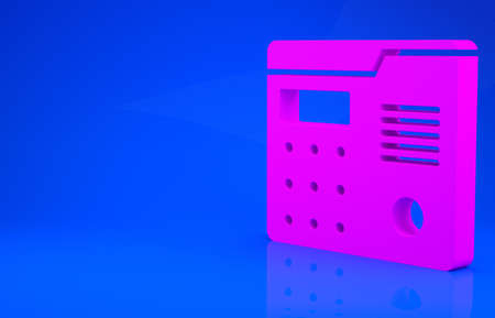 Pink House intercom system icon isolated on blue background. Minimalism concept. 3d illustration. 3D renderの写真素材
