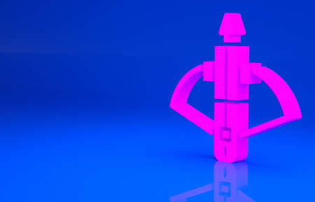 Pink Battle crossbow with arrow icon isolated on blue background. Minimalism concept. 3d illustration. 3D renderの写真素材