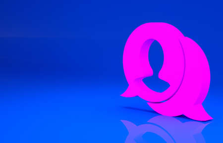 Pink Speech bubble chat icon isolated on blue background. Message icon. Communication or comment...