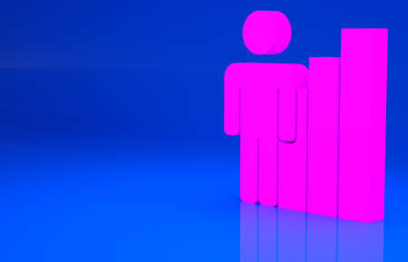Pink Productive human icon isolated on blue background. Idea work, success, productivity, vision and efficiency concept. Minimalism concept. 3d illustration. 3D renderの写真素材