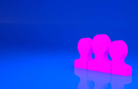 Pink Users group icon isolated on blue background. Group of people icon. Business avatar symbol -...