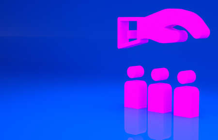 Pink Boss with employee icon isolated on blue background. Minimalism concept. 3d illustration. 3D renderの写真素材