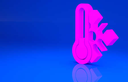 Pink Meteorology thermometer measuring icon isolated on blue background. Thermometer equipment showing hot or cold weather. Minimalism concept. 3d illustration. 3D renderの写真素材