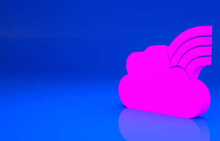 Pink Rainbow with clouds icon isolated on blue background. Minimalism concept. 3d illustration. 3D...
