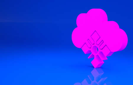 Pink Cloud with snow icon isolated on blue background. Cloud with snowflakes. Single weather icon. Snowing sign. Minimalism concept. 3d illustration. 3D renderの写真素材