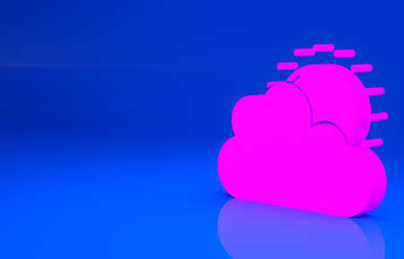 Pink Sun and cloud weather icon isolated on blue background. Minimalism concept. 3d illustration. 3D renderの写真素材