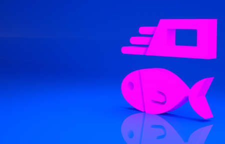 Pink Fish and chips icon isolated on blue background. Minimalism concept. 3d illustration. 3D renderの写真素材