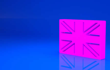 Pink Flag of Great Britain icon isolated on blue background. UK flag sign. Official United Kingdom flag. British symbol. Minimalism concept. 3d illustration. 3D renderの写真素材