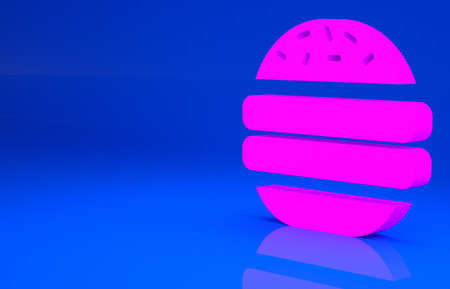 Pink Burger icon isolated on blue background. Hamburger icon. Cheeseburger sandwich sign. Fast food...