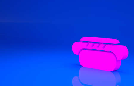 Pink Hotdog sandwich icon isolated on blue background. Sausage icon. Street fast food menu. Minimalism concept. 3d illustration. 3D renderの写真素材