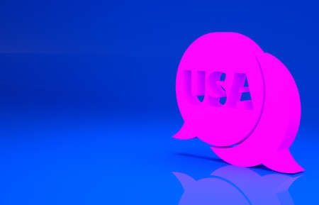 Pink USA label icon isolated on blue background. United States of America. Minimalism concept. 3d illustration. 3D renderの写真素材