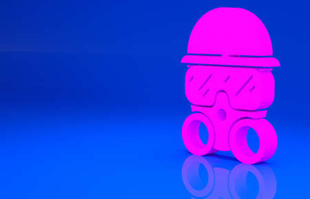 Pink Gas mask icon isolated on blue background. Respirator sign. Minimalism concept. 3d...