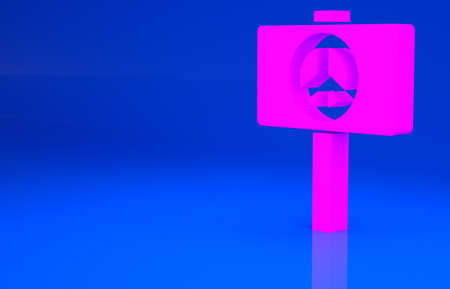 Pink Peace icon isolated on blue background. Hippie symbol of peace. Minimalism concept. 3d illustration. 3D renderの写真素材