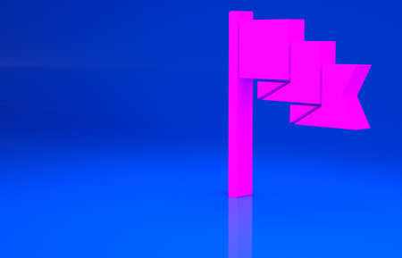 Pink Flag icon isolated on blue background. Location marker symbol. Minimalism concept. 3d...