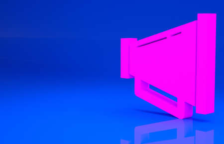 Pink Megaphone icon isolated on blue background. Speaker sign. Minimalism concept. 3d illustration. 3D renderの写真素材