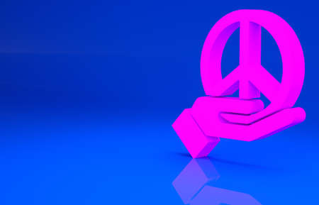 Pink Peace icon isolated on blue background. Hippie symbol of peace. Minimalism concept. 3d illustration. 3D renderの写真素材