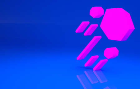 Pink Flying stone icon isolated on blue background. Minimalism concept. 3d illustration. 3D renderの写真素材