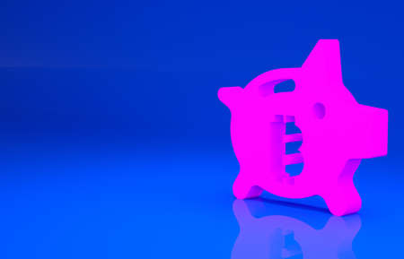 Pink Piggy bank bitcoin icon isolated on blue background. Icon saving or accumulation of money,...