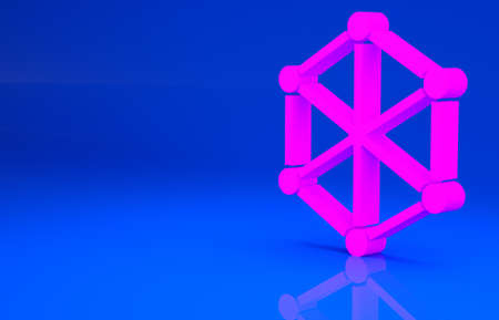 Pink Blockchain technology icon isolated on blue background. Cryptocurrency data. Abstract geometric block chain network technology business. Minimalism concept. 3d illustration. 3D renderの写真素材