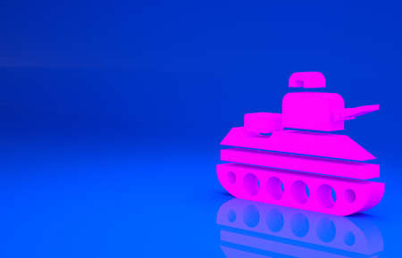 Pink Military tank icon isolated on blue background. Minimalism concept. 3d illustration. 3D renderの写真素材