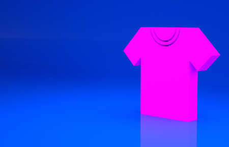 Pink T-shirt icon isolated on blue background. Minimalism concept. 3d illustration. 3D renderの写真素材