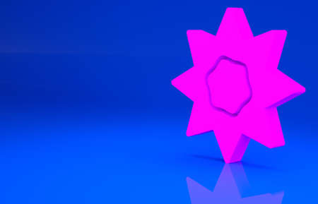 Pink Sun icon isolated on blue background. Summer symbol. Good sunny day. Minimalism concept. 3d illustration. 3D renderの写真素材