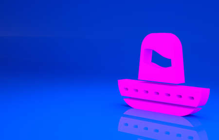 Pink Traditional mexican sombrero hat icon isolated on blue background. Minimalism concept. 3d illustration. 3D renderの写真素材