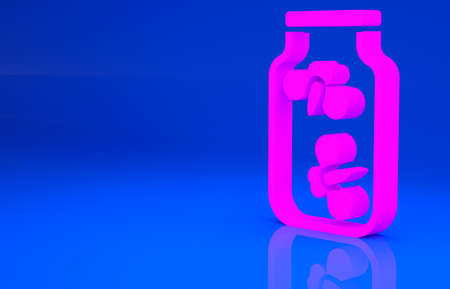 Pink Fireflies bugs in a jar icon isolated on blue background. Minimalism concept. 3d illustration. 3D renderの写真素材