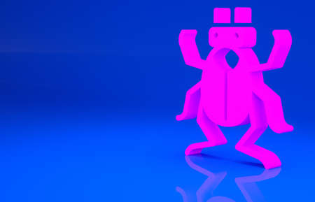 Pink Beetle bug icon isolated on blue background. Minimalism concept. 3d illustration. 3D render