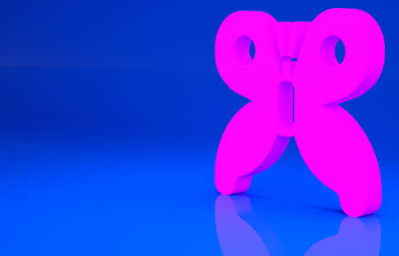 Pink Butterfly icon isolated on blue background. Minimalism concept. 3d illustration. 3D renderの写真素材