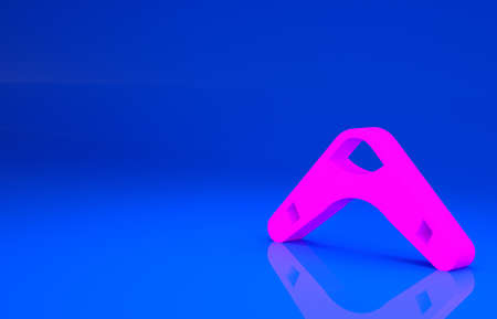 Pink Boomerang icon isolated on blue background. Minimalism concept. 3d illustration. 3D render