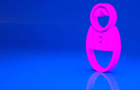 Pink Tumbler doll toy icon isolated on blue background. Minimalism concept. 3d illustration. 3D...