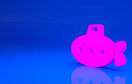 Pink Submarine toy icon isolated on blue background. Minimalism concept. 3d illustration. 3D render