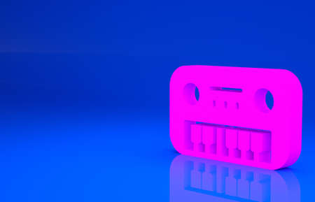 Pink Toy piano icon isolated on blue background. Children toy. Minimalism concept. 3d illustration. 3D renderの写真素材
